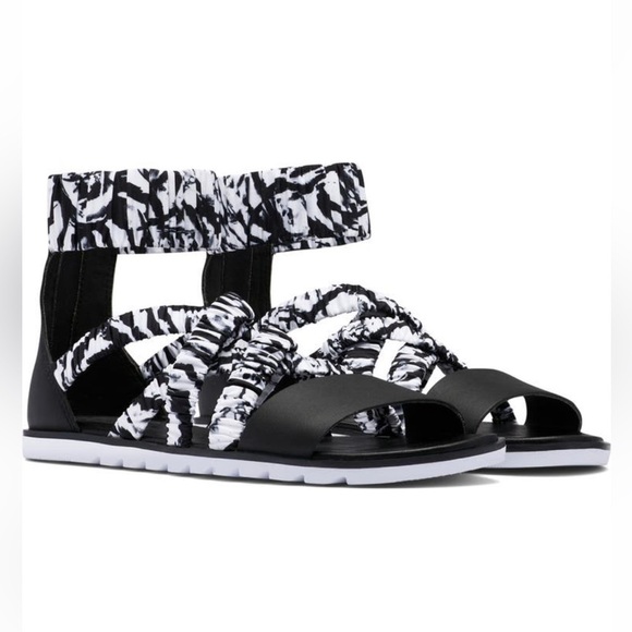 Sorel Ella II Ankle Strap Sandal Black & White - Picture 1 of 6
